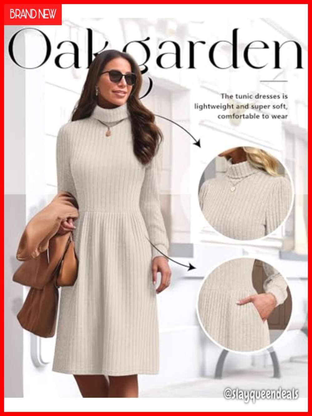 Womens Long Sleeve Sweater Dress Set Pockets Turtleneck Puff Cuff - Picture 4 of 6